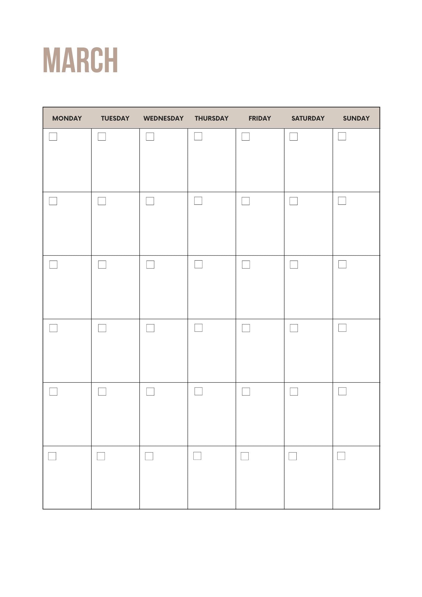Yearly Calendar Undated