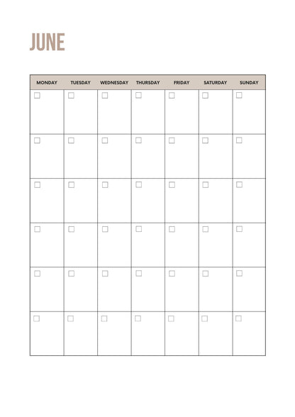 Yearly Calendar Undated