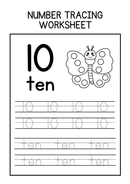 Greyscale Butterfly Spots Number Tracing and Coloring Worksheets