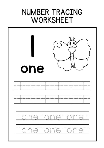 Greyscale Butterfly Spots Number Tracing and Coloring Worksheets