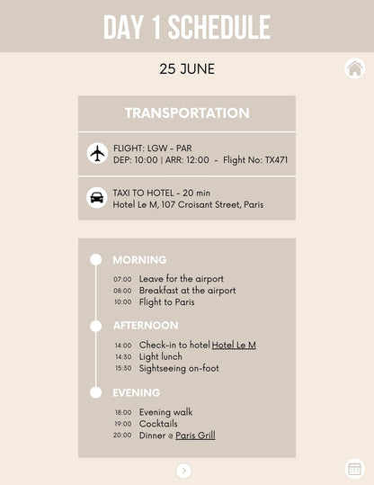 Honeymoon Itinerary Template for Tablet