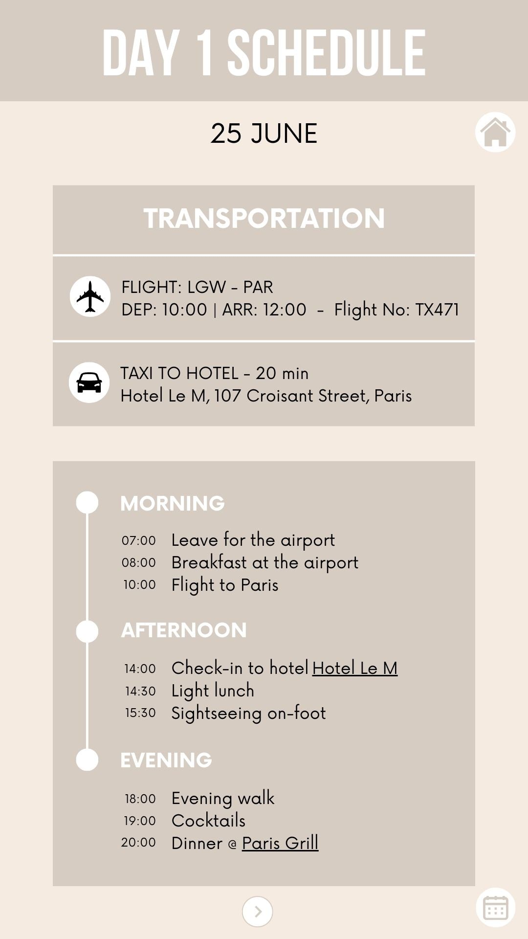 Honeymoon Itinerary Template for Mobile