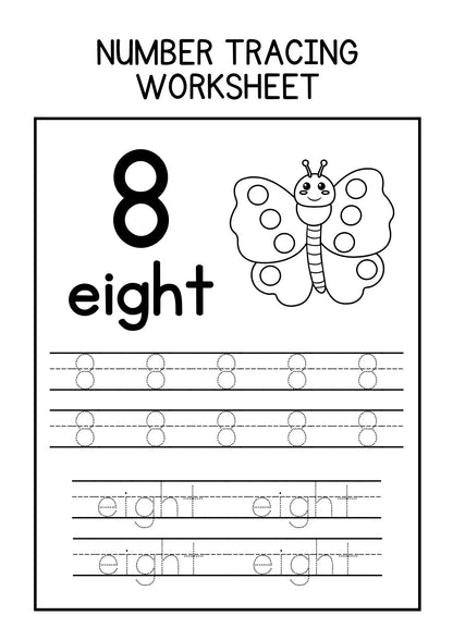 Greyscale Butterfly Spots Number Tracing and Coloring Worksheets