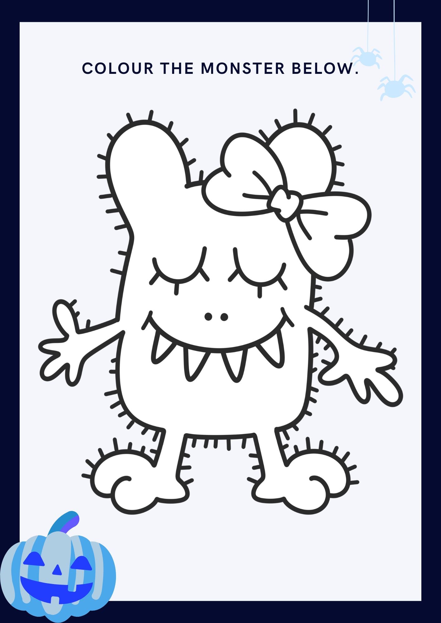 Halloween Monsters Green White English Colouring Book