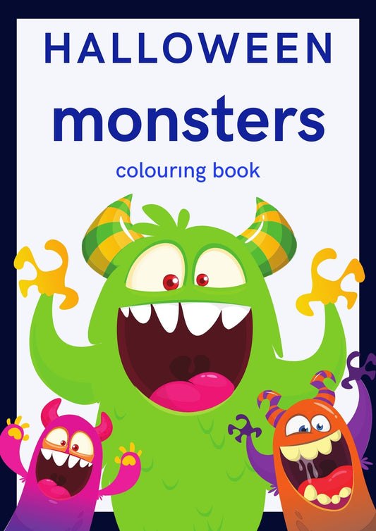 Halloween Monsters Green White English Colouring Book