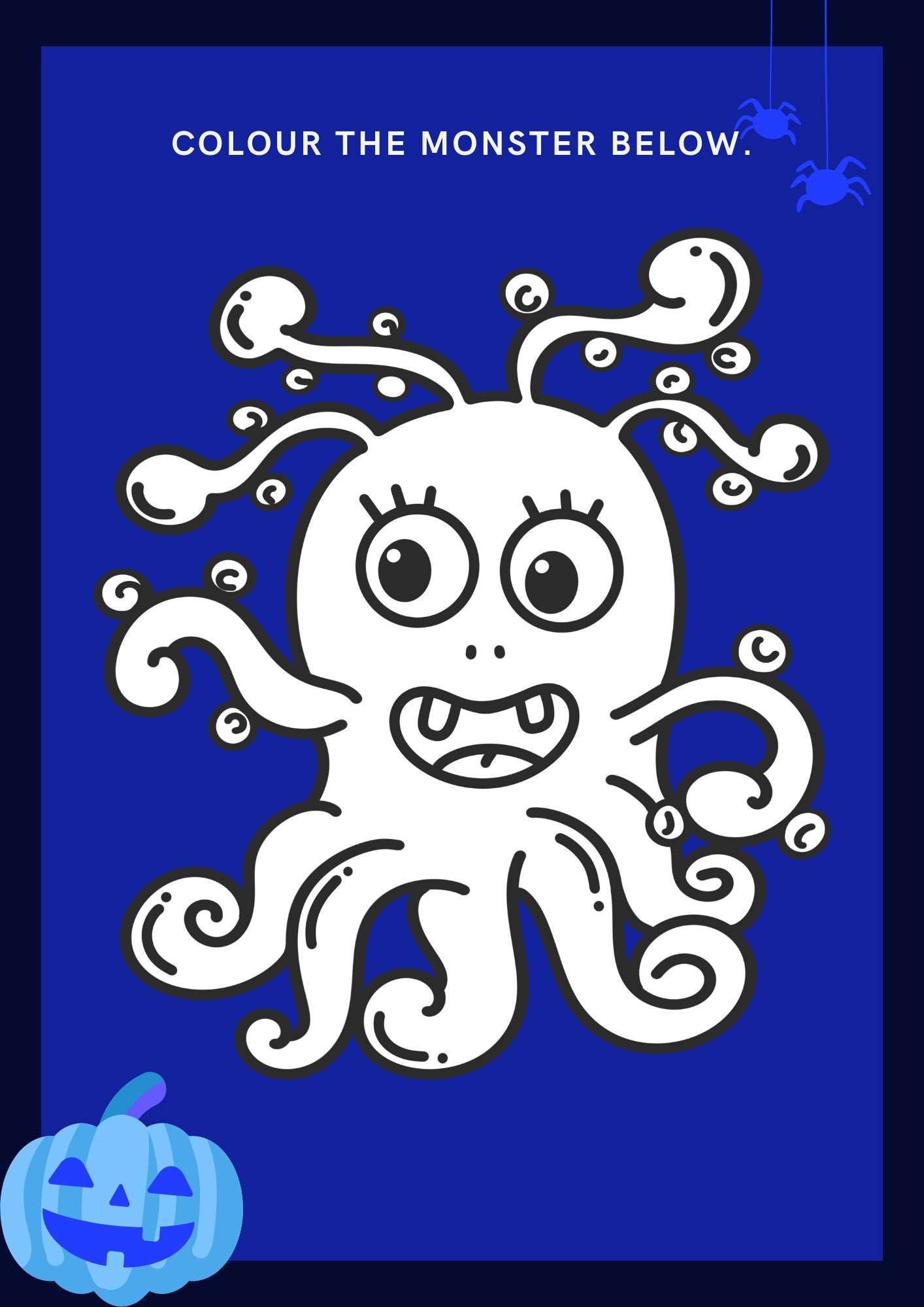 Halloween Monsters Green White English Colouring Book