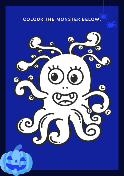Halloween Monsters Green White English Colouring Book