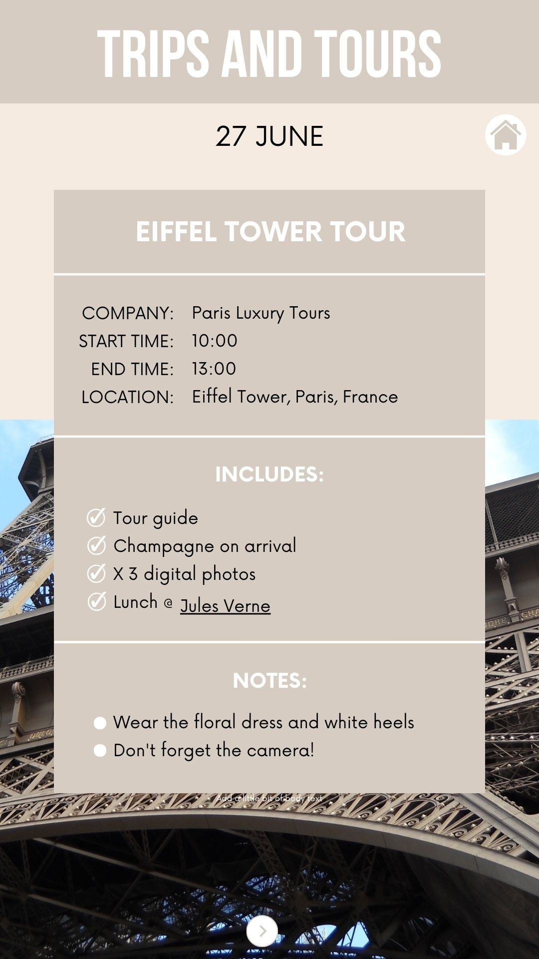 Honeymoon Itinerary Template for Mobile